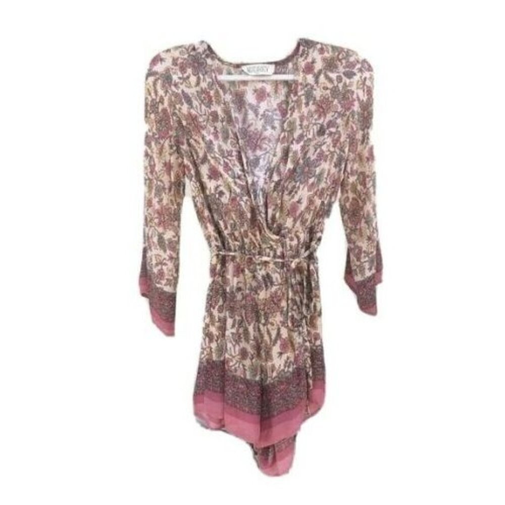 Audrey 3+1 Romper Womens Lightweight Cream Floral Long Sleeve Elastic Waist Belt